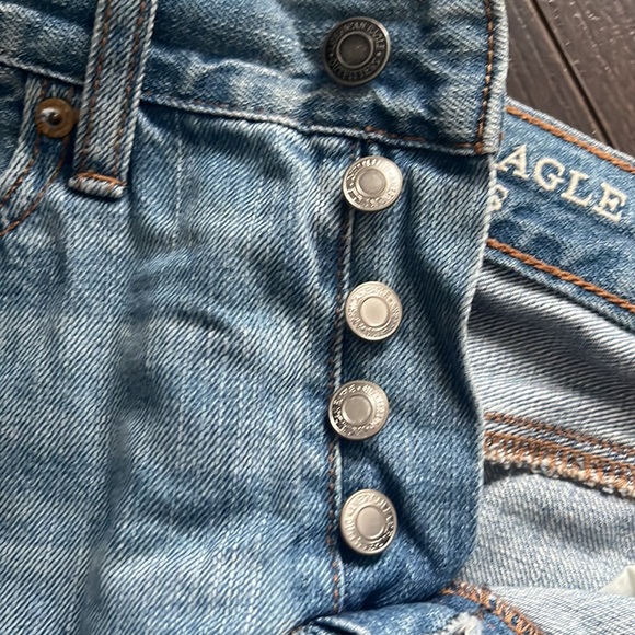 AMERICAN EAGLE Vintage Hi-Rise two-tone Jeans Button fly Chewed hem Rigid denim - Picture 7 of 8